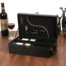 Переносная винная переноска высокого качества из искусственной кожи Низкопрофильная коробка для хранения с ручкой 4 шт набор винных аксессуаров для пикников путешествия