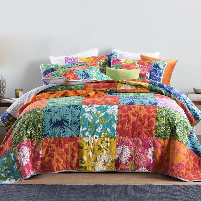  Colcha 100% algodón de 3 piezas exótica boho acolchado patchwork  colcha king size coverlet mantas tiro nacional viento rayas juego de ropa  de cama con funda de almohada decorativa, rojo 90.6