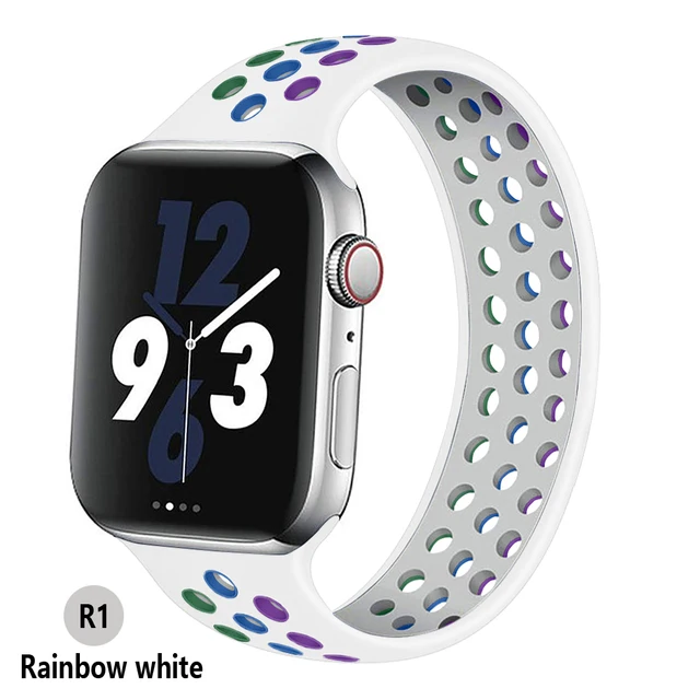 Solo Loop strap For Apple Watch Band 44mm 40mm 38mm 42mm Breathable silicone Elastic Belt bracelet band iWatch Series 3 4 5 SE 6 rainbow white