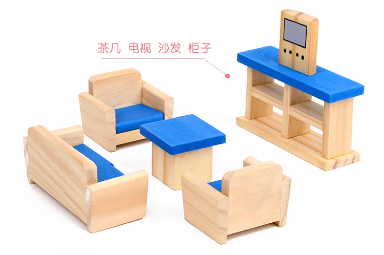 Factory Sales Children Play House Toys GIRL'S Mini Model House Small Villa Room Furniture Set Wooden Quality Baby