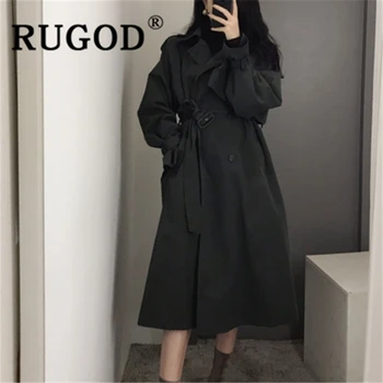 

RUGOD 2019 New autumn snow solid windbreaker for women turn down collar slim coat with belt fashion femme elegant office ladies