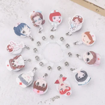 

Nurse ID Name Card Retractable Badge Reel Key Ring Chain Clips Mini Cute Display Anti-Lost Clip Badge Holder Office Supplies