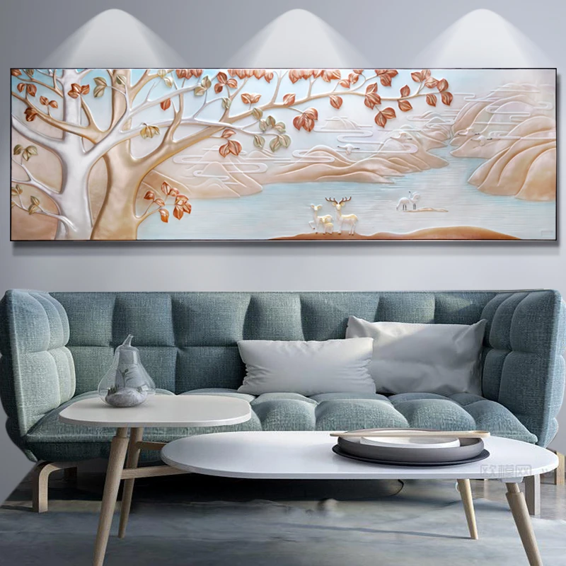 お金が貯まる リビングルーム装飾画現代のミニマリスト3dエンボス塗装豊富な木ステレオソファ背景壁画絵画 オフクーポン付 Hr Ps