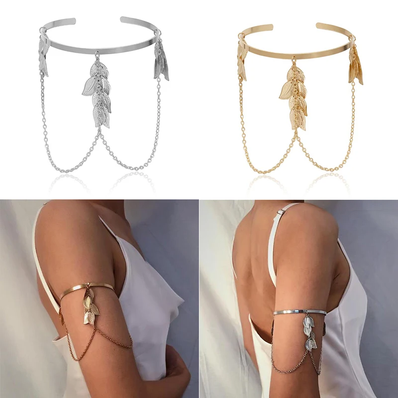 1PCS Boho Retro Leaves Upper Arm Bracelet for Women Love Retro Bracelet Bangle Jewelry Female Charms Cuff