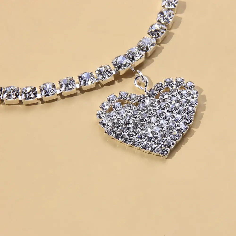 Stonefans Fashion Heart Rhinestone Anklets Jewelry for Women Beach Barefoot Love Pendant Anklet Bracelet Leg Chain