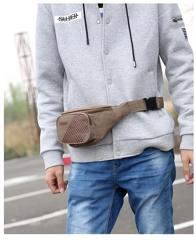 Hot Selling Wholesale Multilayer Canvas Casual Sports MEN'S Pockets Mountain Climbing Travel Body Hugging Cash Storage Bag Men C