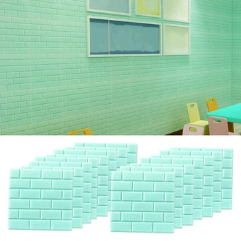 

15x 3D Brick Wall Sticker Self-Adhesive Panels Home Living Décor Green