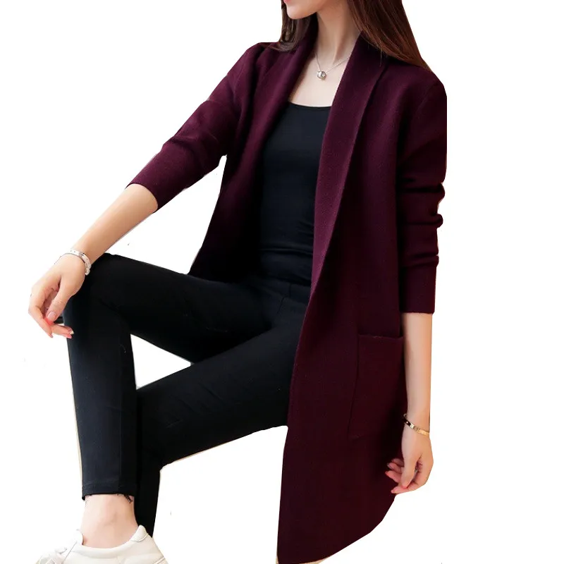 

2019 Autumn Winter Long Cardigan Female Casual Women Pocket Cardigan Sweater Knitted Cardigans All-match For Women Jacket Tops
