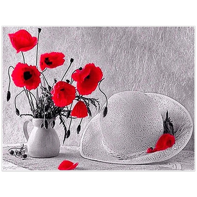 Flowers Full Round Diamond Embroidery Sale DIY Painting With Diamonds Hats Flower Scenery Pictures Of Rhinestones | Дом и сад