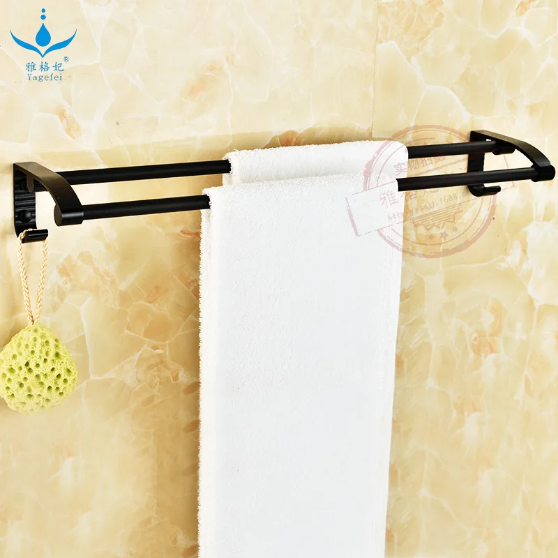 

Alumimum Bright Black Double Bar Towel Rack Solid Nail Hook Towel Rack