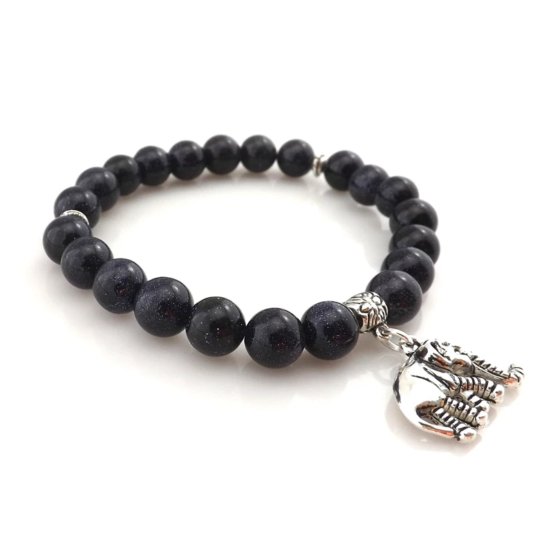 

Vintage Elephant Pendant 8mm Blue Sand Stone Beaded Bracelets For Women 12pcs/Lot
