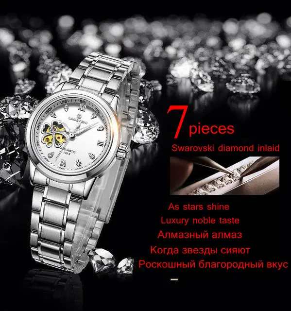 Women Automatic Mechanical Watches Diamond Four-leaf Clover WristWatches Ladies Rose Leather Watch Waterproof Senhoras Assistir 5