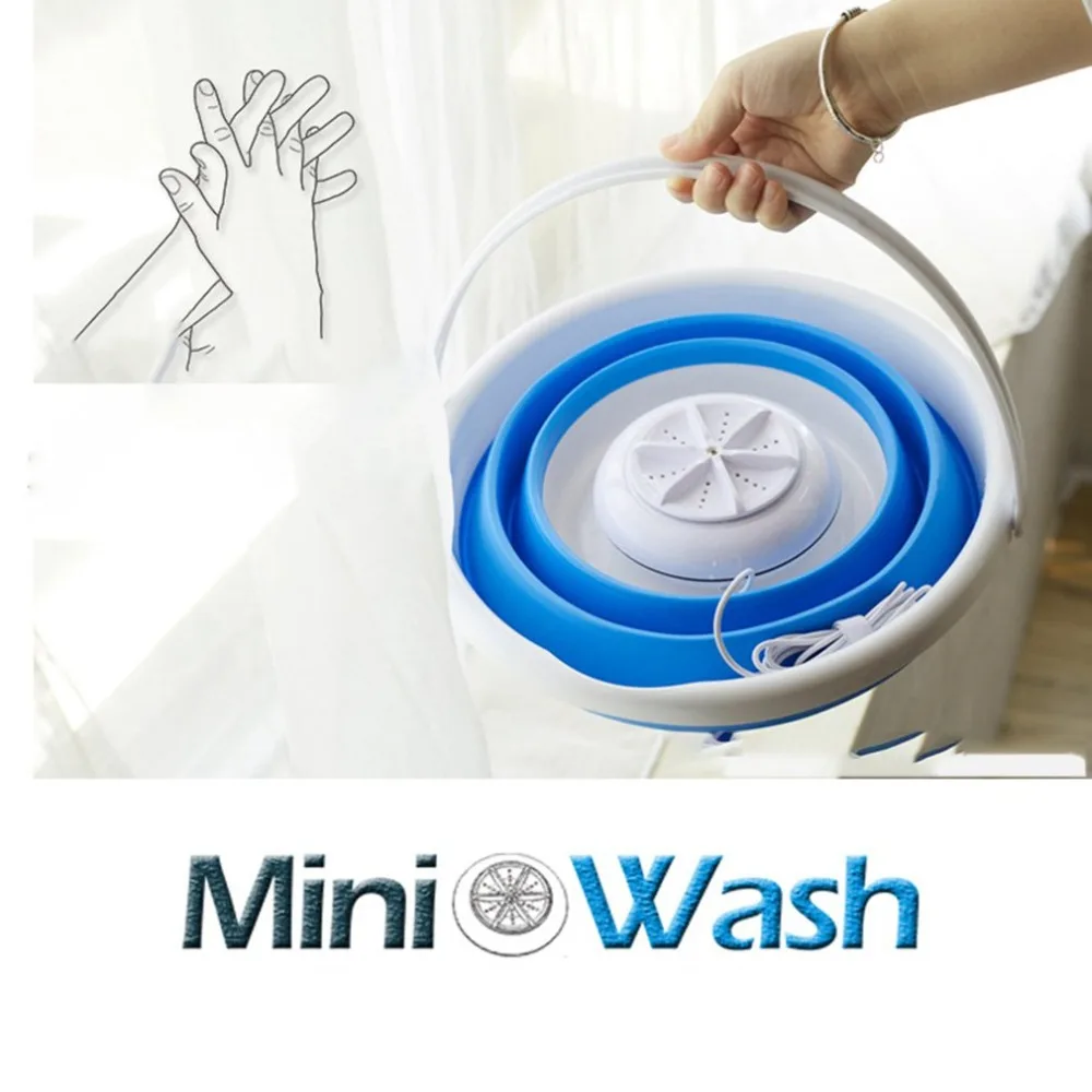  Mini Portable Ultrasonic Turbine Washing Machine Foldable Bucket Type USB Laundry Clothes Washer Cl