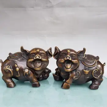 

wedding decoration Chinese Fengshui bronzes are old and refined to create a zodiac pig pig lucky pig statue 1 pair of pigs