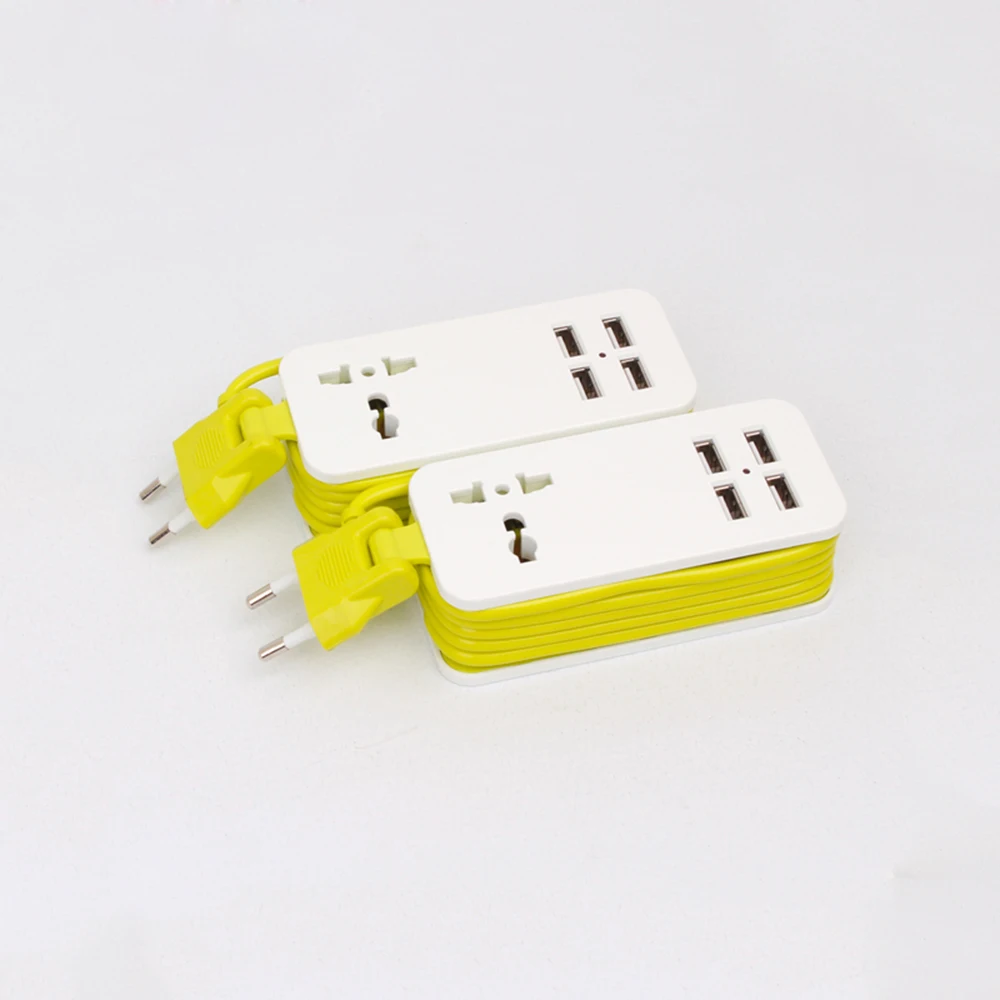 Univeral Portable Power Strip EU Plug with 4 USB Port QC2.2 Interface Extension Socket Plug with Universal EU UK AU Adapter