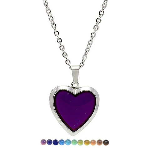 Changing Mood Magic Heart Shaped Friend Photo Picture Frame Locket Pendant for Necklace Romantic Fashion Jewelry Gift