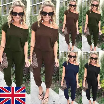 

Fashion Womens Off Shoulder Short Sleeve Playsuit Ladies Casual Long Jumpsuit