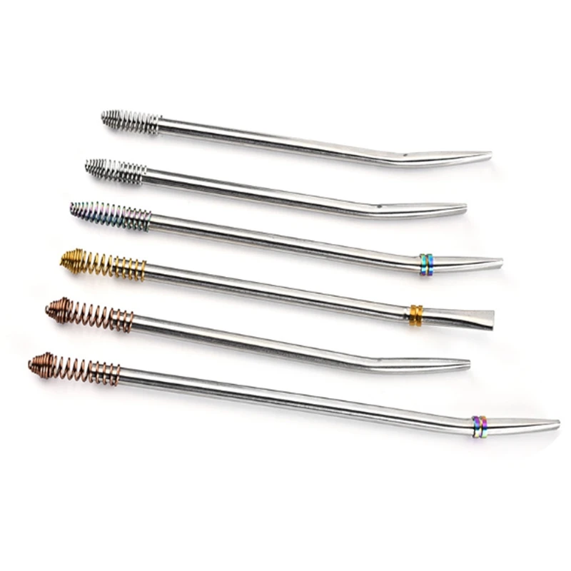 6Pcs Reusable Drinking Straw Stainless Steel Straw Easy Cleaning Milk Tea Coffee Drink Straw Spring Head Straw Convenient Bar