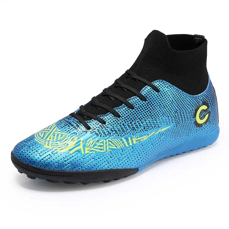 Новые высококачественные уличные футбольные бутсы для мальчиков, высокие футбольные бутсы TF/FG, тренировочные спортивные кроссовки, обувь размера плюс 32-44 - Цвет: blue