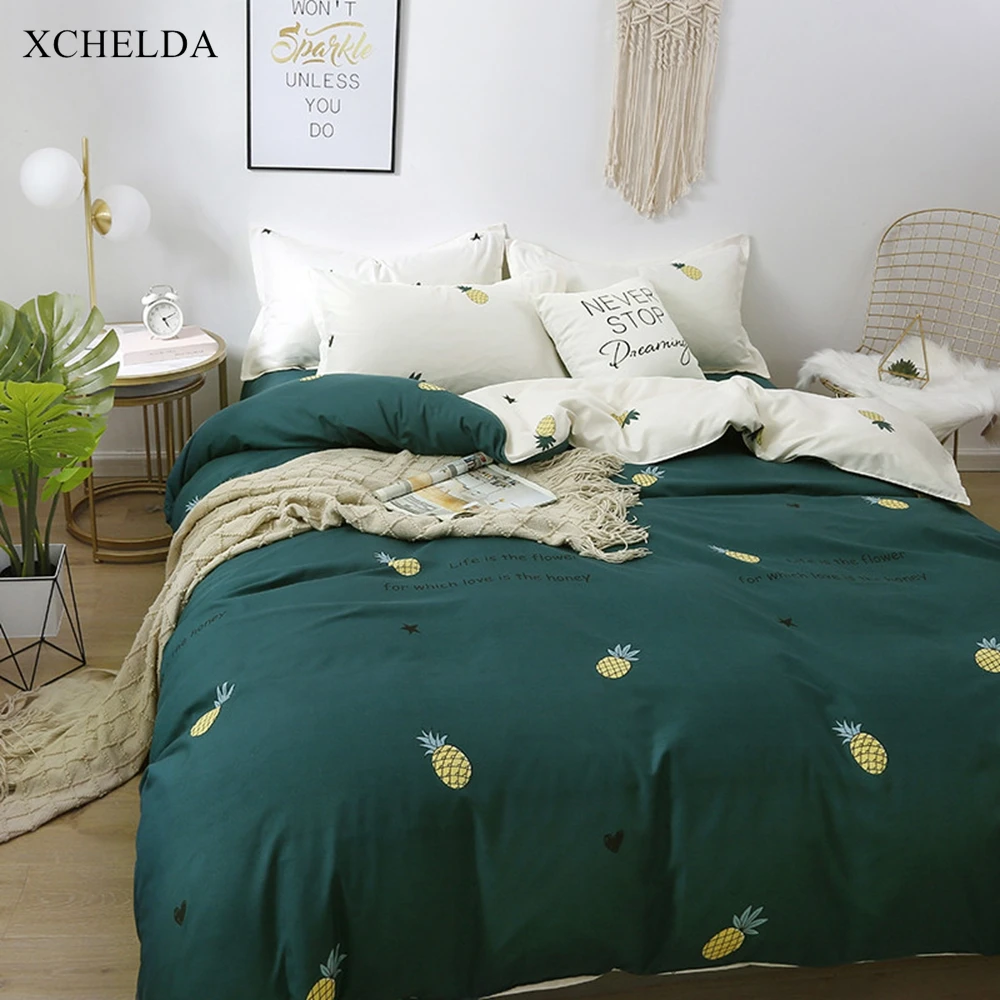 Nordic Bedding Set Double Queen King Size Comforter Duvet Cover Bed Sheet set Green Cotton Adult linens Home Textile Bedspread