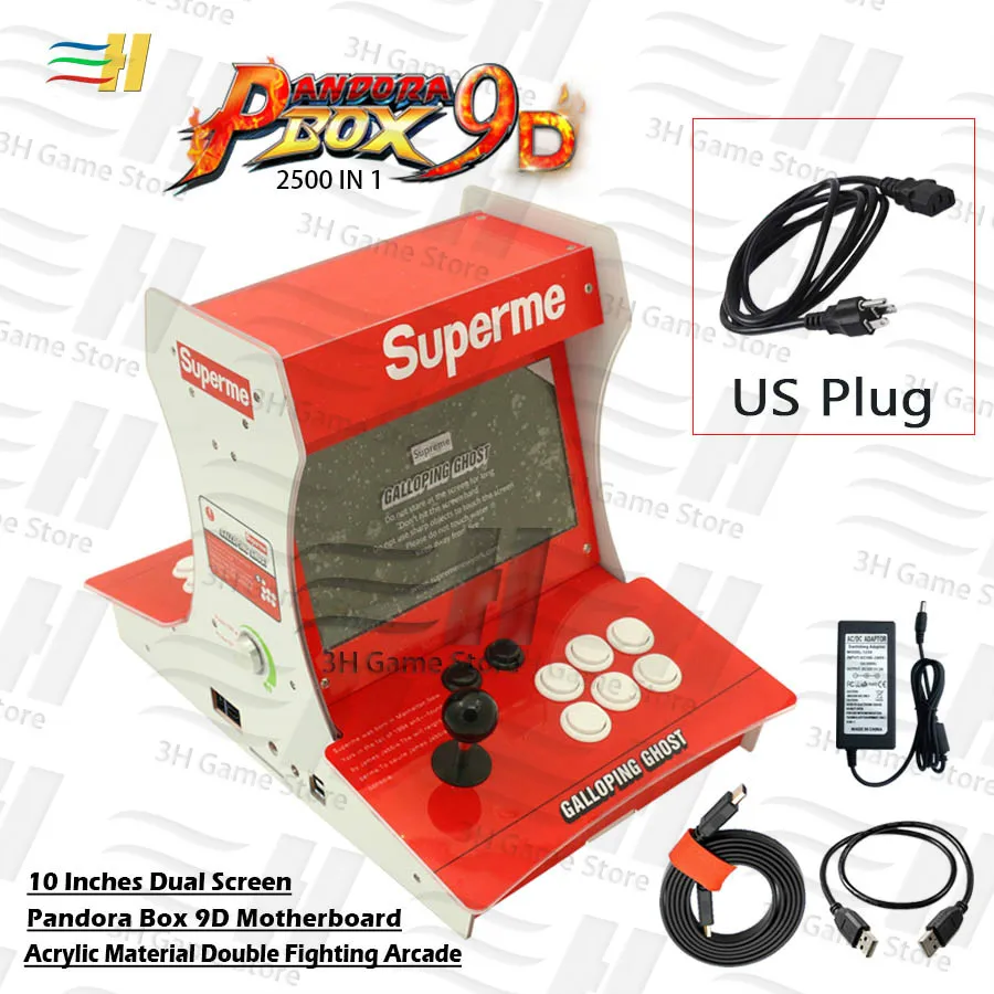 PB9d superme US Pandora box 9d 2500 в 1 мини аркадная 2 игрока бартоп имеет 3P 4P игры usb подключение геймпад поддержка 3d tekken Mortal Kombat - Цвет: PB9d superme US
