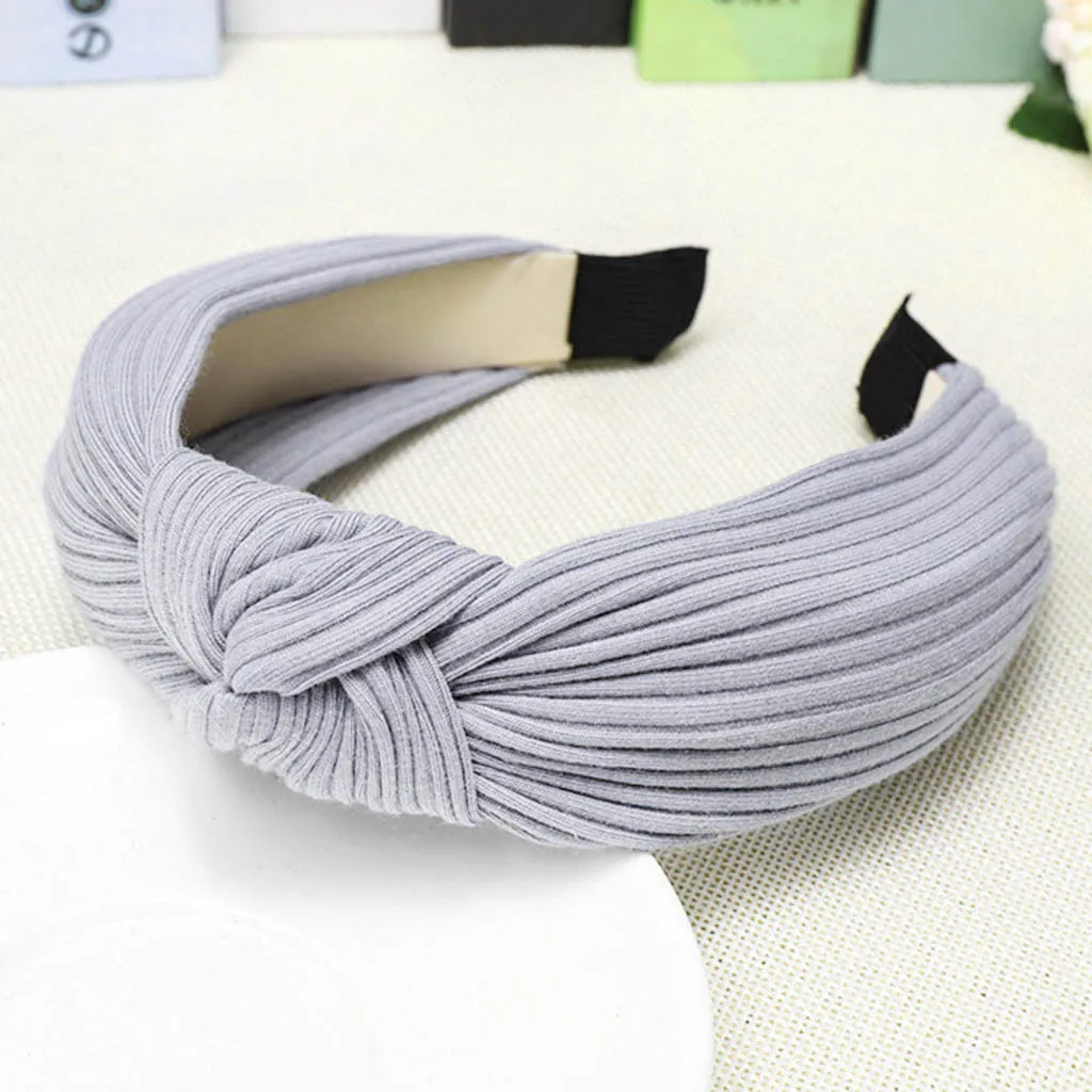 Women Headband Pure Color Hairband Bow Tie Knit Wide-Brimm Headwrap Hair Band Hair Accessories резинки для волос