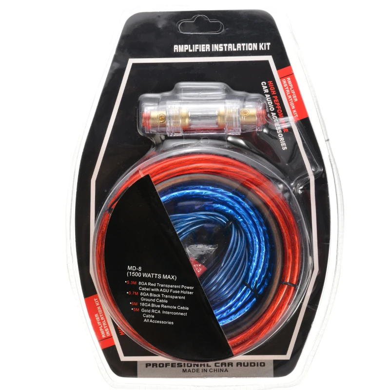 New 1500W Car Audio Wire Wiring Amplifier Cable Subwoofer Speaker Installation Kit Power Tool 60A AGU Fuse Holder
