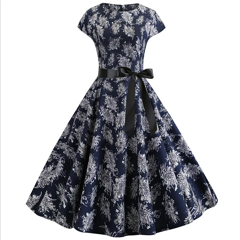 

3D Photo Shoot Hot Selling Retro Hepburn Wind Digital Printing Big Skirt Waist Hugging Long Skirts Dress Women's 311