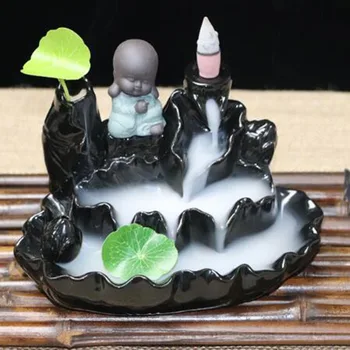 

Ceramic Black Glazed Waterfall Smoke Backflow Incense Burner Cones Home Incense Holder Tea House Decoration