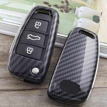 

Carbon Fiber Style Car Key Case For Audi A1 A3 A4 A5 A6 A7 A8 Q5 Q7 R8 S5 S7 RS Smart Remote Fob Shell Cover Keychain