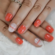 Короткие накладные ногти красный выцветающий Блестящий французский Lin Tip смешанный цвет Предварительно Разработанный набор акриловых ногтей 24