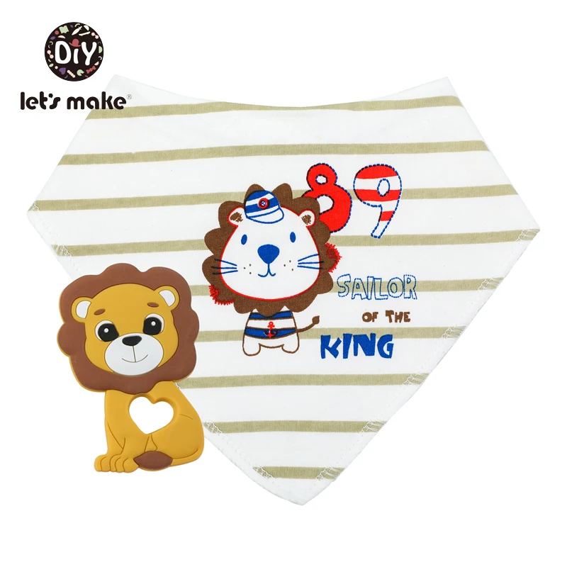 

Let's Make Baby Bibs Cotton Snap Button Silicone Teether Set PVC Free 1PC Lion Animal Feeding Drool Bibs Baby Clothes Product