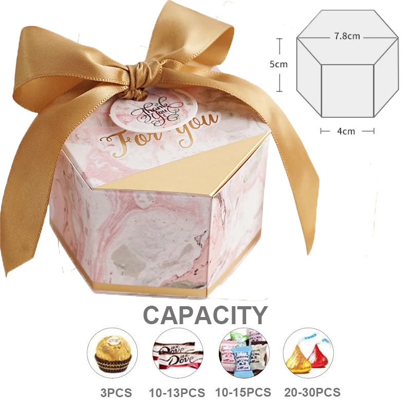 Новая мраморная подарочная коробка в полоску шестигранная Свадебная с шоколадом