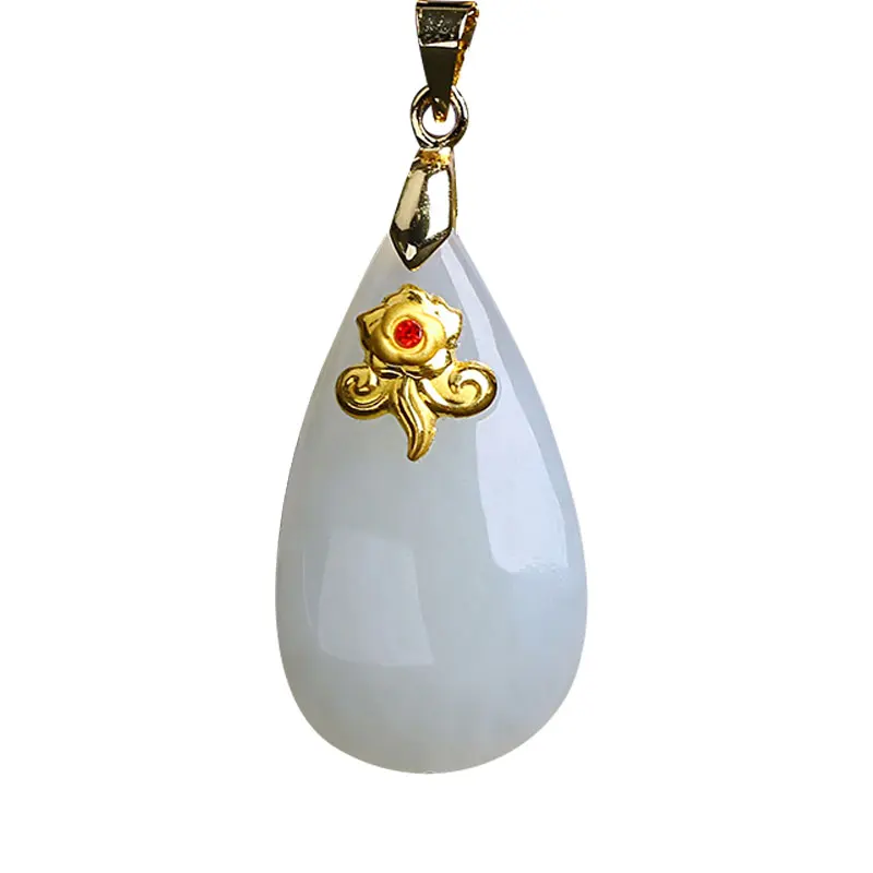 

Hetian Jade Pendant Jade Kou Necklace Lovers Lucky Amulet 24K Gold Jewelry Wholesale Chinese Fine Jewelry
