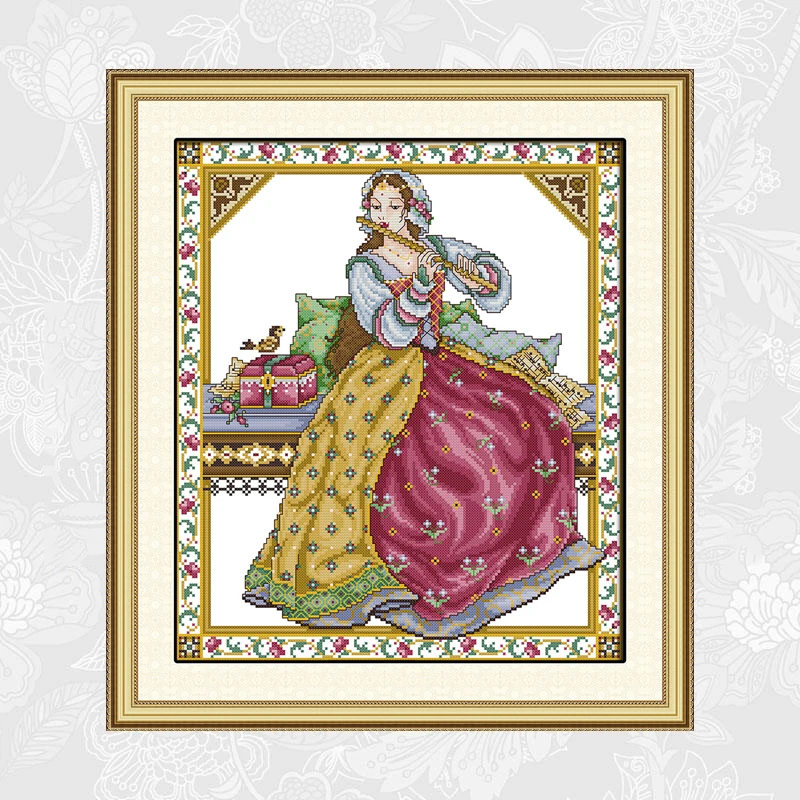 

Beauty playing the flute Cross Stitch kits 14ct Printed Canvas 11ct Counted Fabric Embroidery DIY Handmade Needlework Crafts