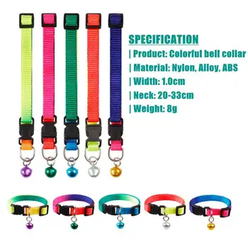 

Pet Cat Collar Colorful Dog Bell Collar Adjustable Pet Dog Cat Necklace Small Pets Nylon Buckles With Bell Dogs Cats Supplies