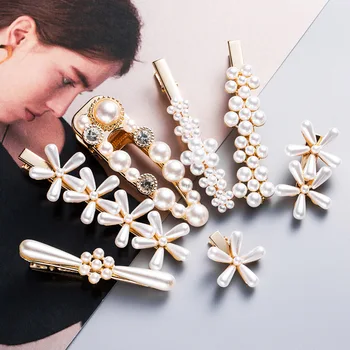 

Hot New 1pcs ins Imitation pearl Korean Chic style Flower Hair clip Fashion Geometric Hairpin for Women Hair Styling Accessories
