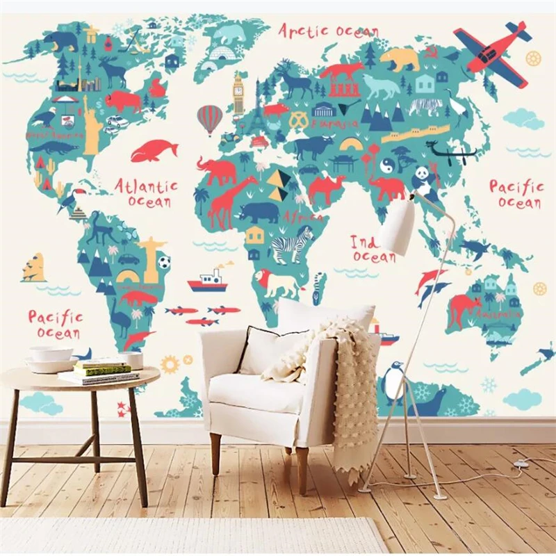 Beibehang-Customized-large-mural-cartoon-version-world-map-children-s-room-background-wall-kindergarten-mural (2)