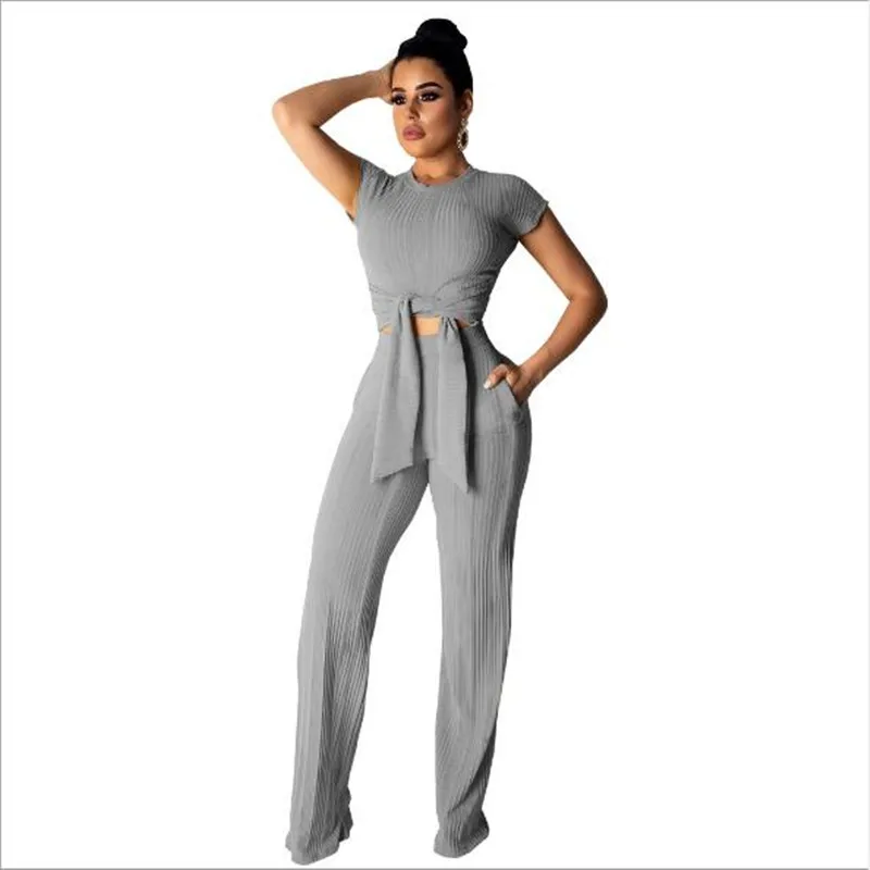 Летний трикотажный комплект из 2 предметов Женский облегающий короткий топ с