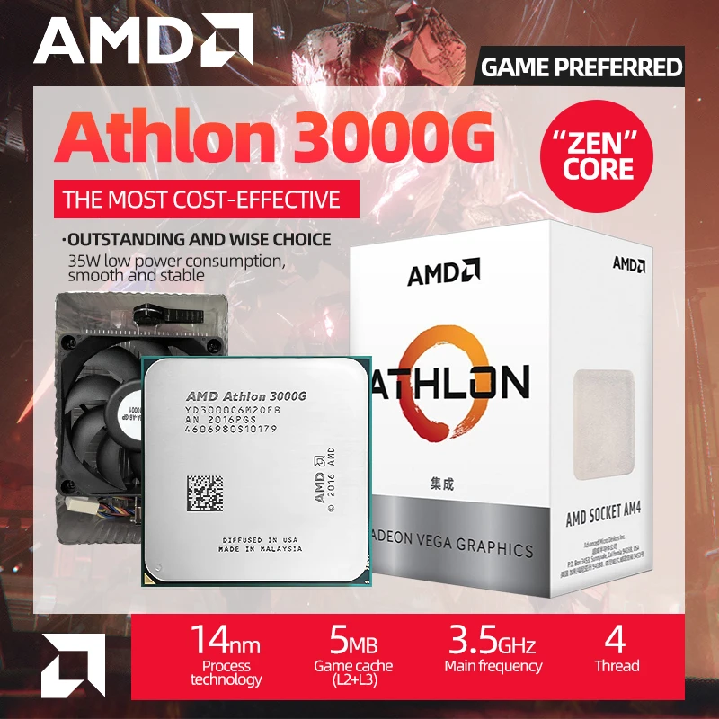 ryzen threadripper AMD Athlon 3000G New Processor X2 3000G 3.5 GHz Dual-Core Quad-Thread CPU Gamer Office  Socket AM4 And Come With The Cooler cpu computer