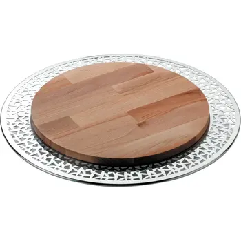 

Alessi - MSA06 - Cactus! 18/10 stainless steel polished plate for cheese. Wood chopping block. Tableware