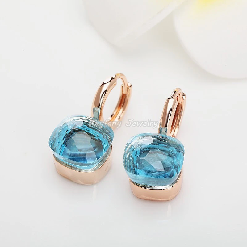 Pomellato pendientes cuadrados de cristal facetado mujer, aretes de 3 colores dorados con incrustaciones de circón, joyería de caramelo, colores|Pendientes con forma de gota| - AliExpress
