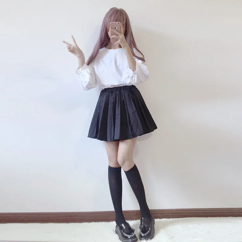 Loose Korean O-Neck Student Solid Base Tee Shirt Women 2020 Autumn New Vintage Cute Long Sleeves T Shirts Female All-Match Tops