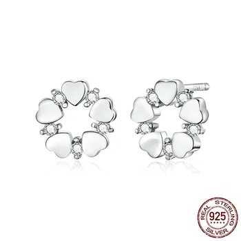 

Heart Circle Stud Earrings for Women Silver 925 Jewelry Wedding Engagement Brincos Earings Fashion New 2019 BSE297