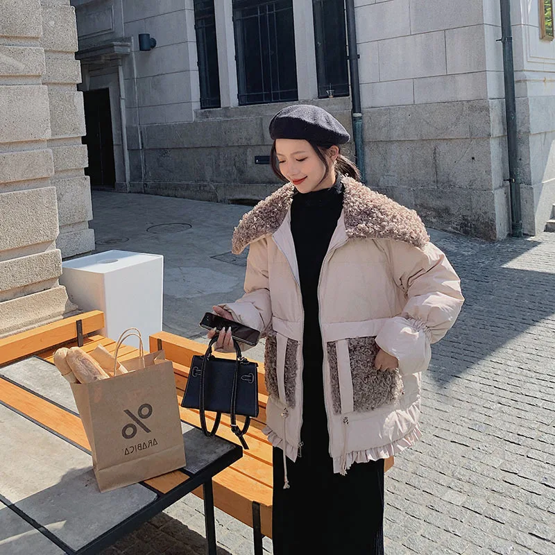 

Photo Shoot Pocket Joint Cotton-padded Clothes Women's 2020 Winter New Style down Coat Cotton-padded Jacket Coat Short-height Co