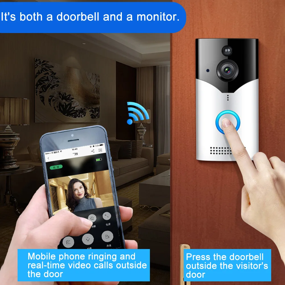 

Smart Home Easy Install Video Doorbell Real Time Wireless Security Night Vision WIFI Alarm Anti Theft 2 Way Talk HD Detection