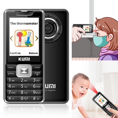 KUMI Mi1 Mini Mobile Phone With Forehead Thermometer Function 2.4 inch  MTK6261D Bluetooth 21 Keys Dual SIM SOS FM 2G Cellphone