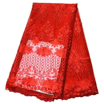 

5yards lace fabric african 2020 tulle lace with stones nigerian new high quality for women dress lace fabric