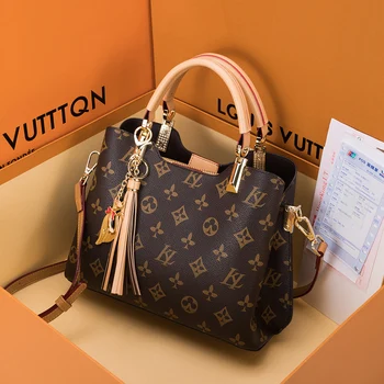

Genuine Leather Handbags for Women 2020 New Trendy Shoulder Messenger Bucket Bags Ladies Party Purses and Handbags Louis Brand