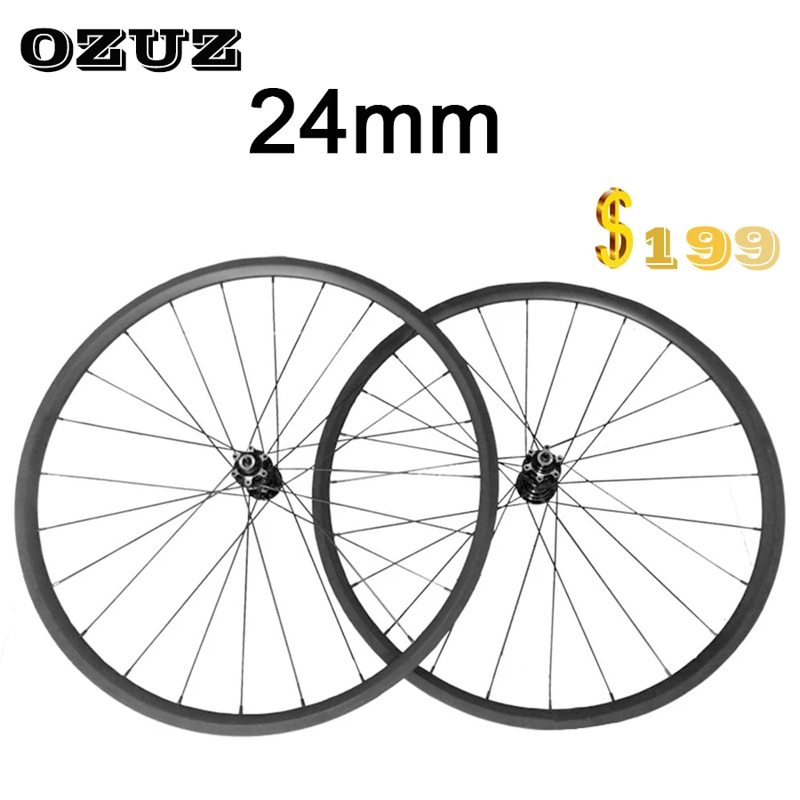 OZUZ карбоновые колеса 700C 3K довод Велокросс, дорога колеса велосипеда 24 мм Дорожный диск Тормозная ступица карбоновая колесная пара 23 мм широкая матовая глянцевая